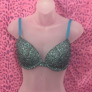 Blue Leopard Print Underwire Bra